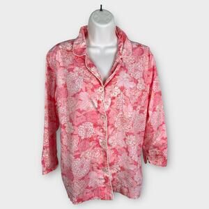 Lilly Pulitzer Pink Tropical Floral Cotton Button Up Pajama Top Size Medium